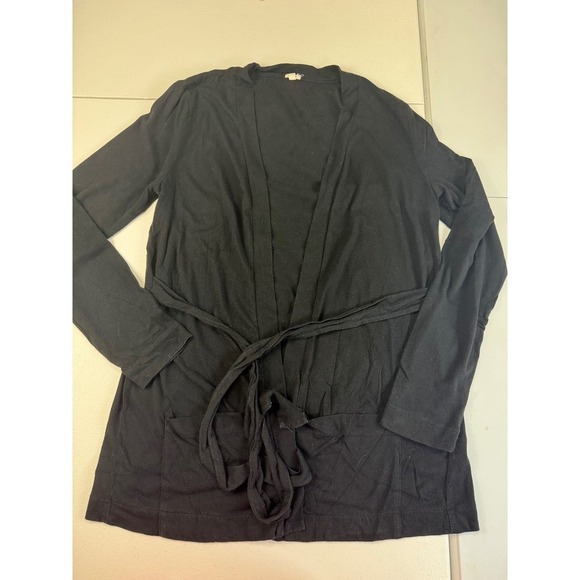 J. Crew Black Tie-Waist Cardigan Sweater Open Front Pockets Minimalist - Picture 2 of 8